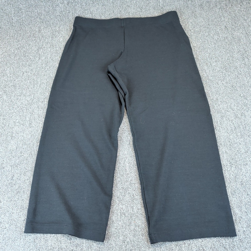 Eileen Fisher Womens Pants L‎ Viscose Wool Black Cropped Wide Leg Relaxed Knit